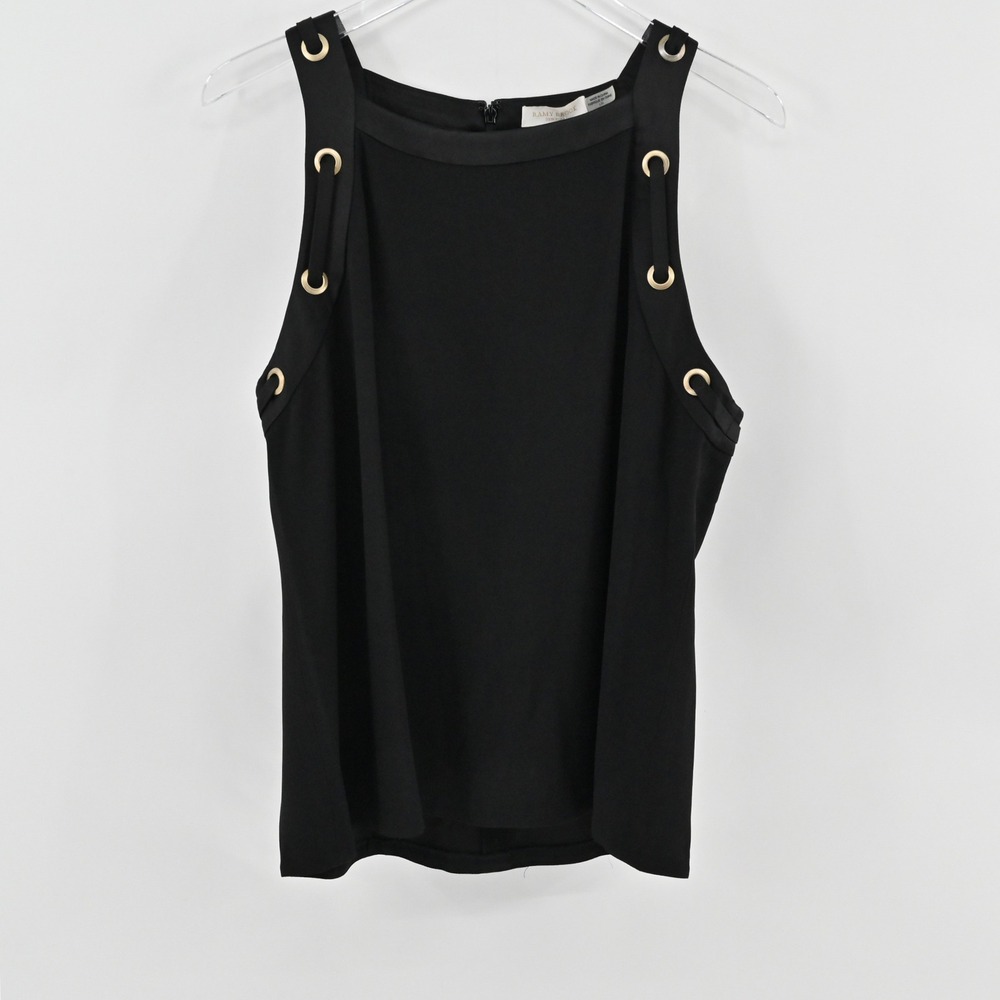 Ramy Brook Angelique Sleeveless Top Womens Size L Black Gold Grommet Rock Grunge